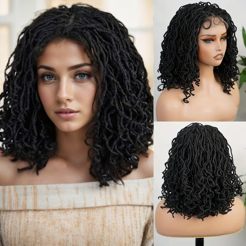 Lightweight curly synthetic wig ombre braided lace faux locs wig by LUNIVA CARE USA