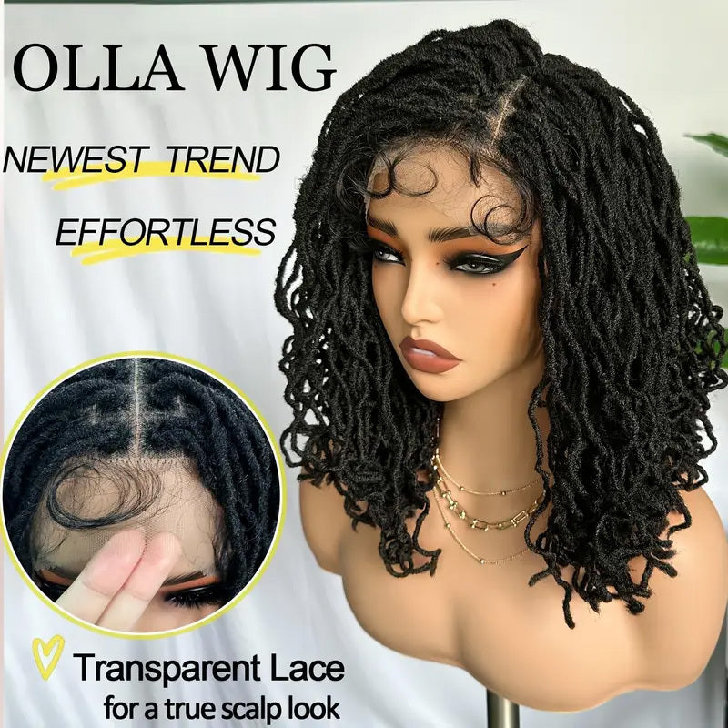 Luniva Care USA lightweight curly synthetic wig ombre braided lace faux locs wig with transparent lace
