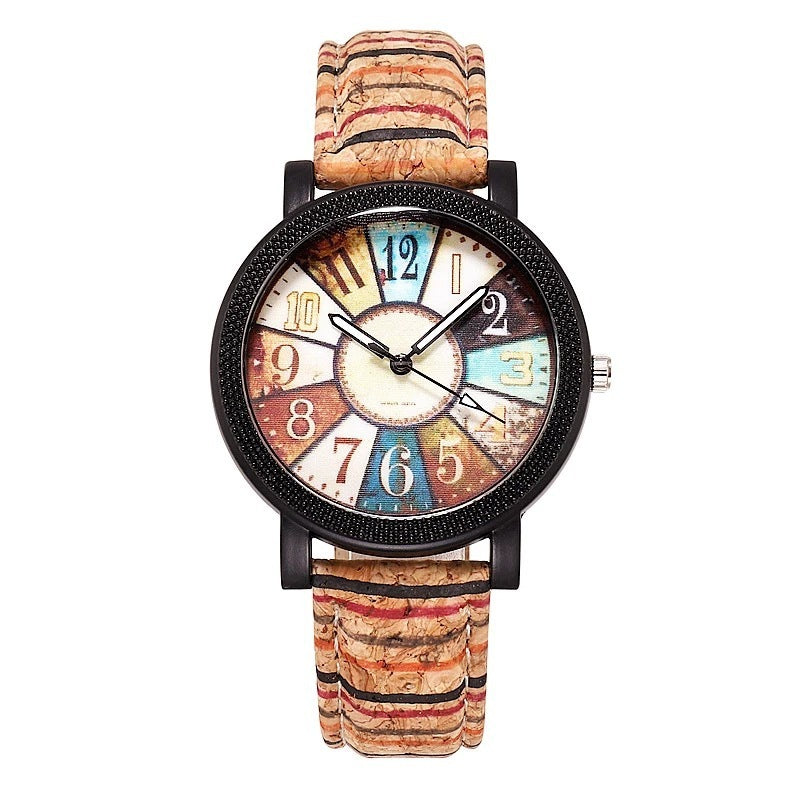 LUNIVA CARE USA vintage leather watch for women with multicolor dial and textured brown leather strap