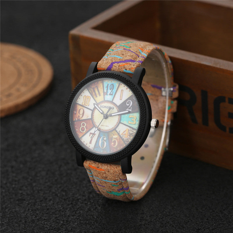 Vintage leather watch for women with colorful dial and cork leather strap by LUNIVA CARE USA