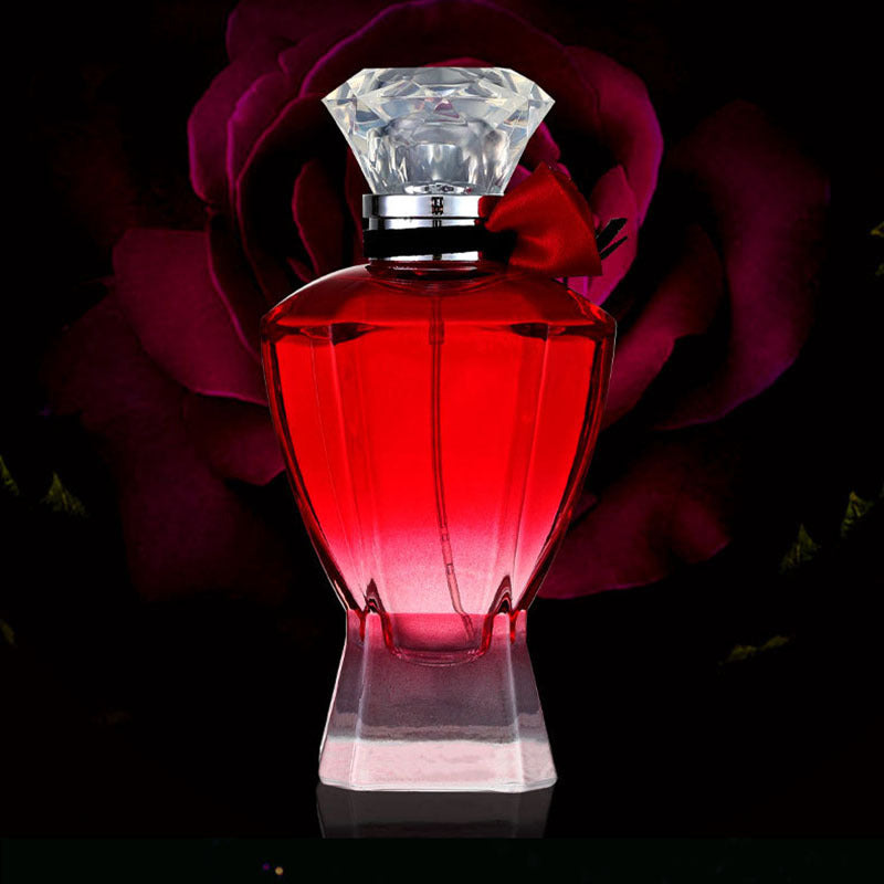 LUNIVA CARE USA floral perfume bottle with red liquid and diamond-shaped cap giftable luxury perfume for her