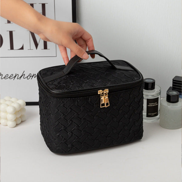 LUNIVA CARE USA black waterproof cosmetic bag with compartments and gold zipper handle