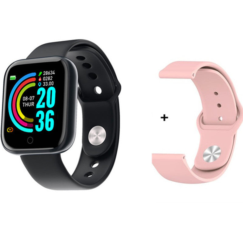 LUNIVA CARE USA men's waterproof fitness watch with heart rate monitor featuring black and pink interchangeable bands