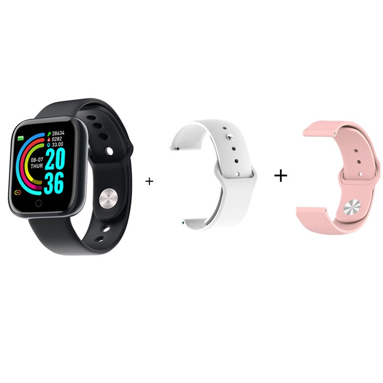 Luniva Care USA waterproof fitness watch with heart rate monitor in black with white and pink interchangeable bands