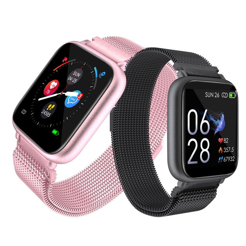 LUNIVA CARE USA waterproof fitness watch with heart rate monitor in pink and black mesh bands