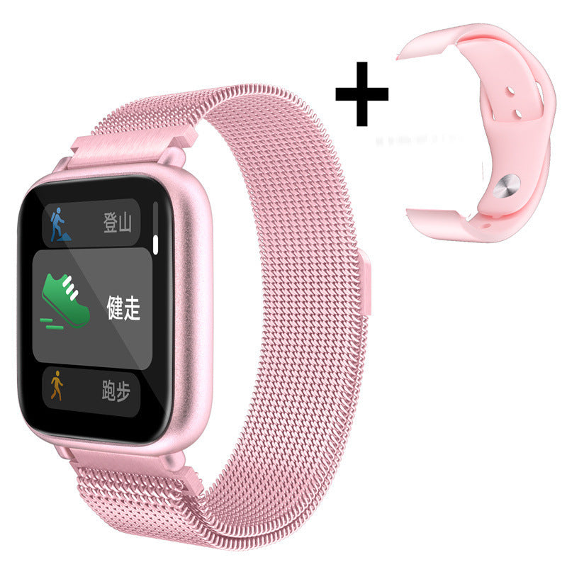 Luniva Care USA waterproof fitness watch with heart rate monitor in pink with extra pink strap