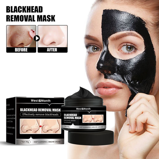 LUNIVA CARE USA blackhead removal mask for oily skin shown on woman removing black peel mask from face with product jar and box