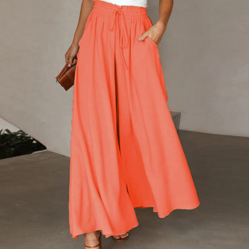 Coral women's high waist wide leg pants with drawstring waist and side pockets