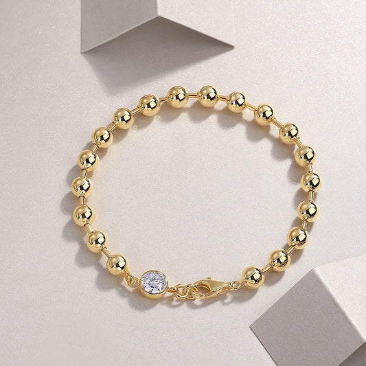 LUNIVA CARE USA women's luxury diamond look bracelet with gold beads and single clear moissanite stone