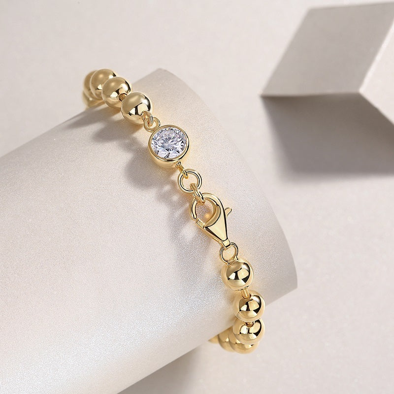 LUNIVA CARE USA women's luxury diamond look bracelet with gold-tone beads and moissanite stone