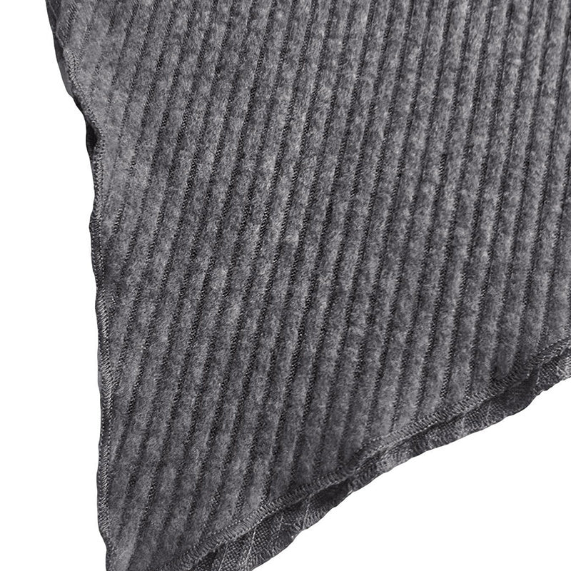 Close-up of textured gray fabric detail on women's off-shoulder lounge set showing soft ribbed material