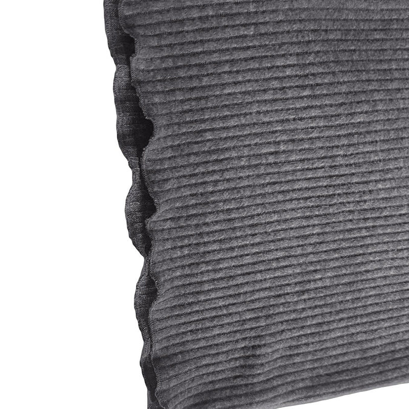 Close-up of dark gray ribbed fabric with scalloped edge detail for women's off-shoulder lounge set
