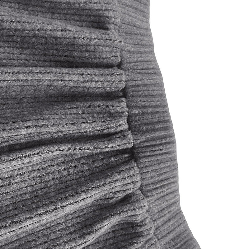 Close-up of grey ribbed fabric detail from a women's off-shoulder lounge set by LUNIVA CARE USA