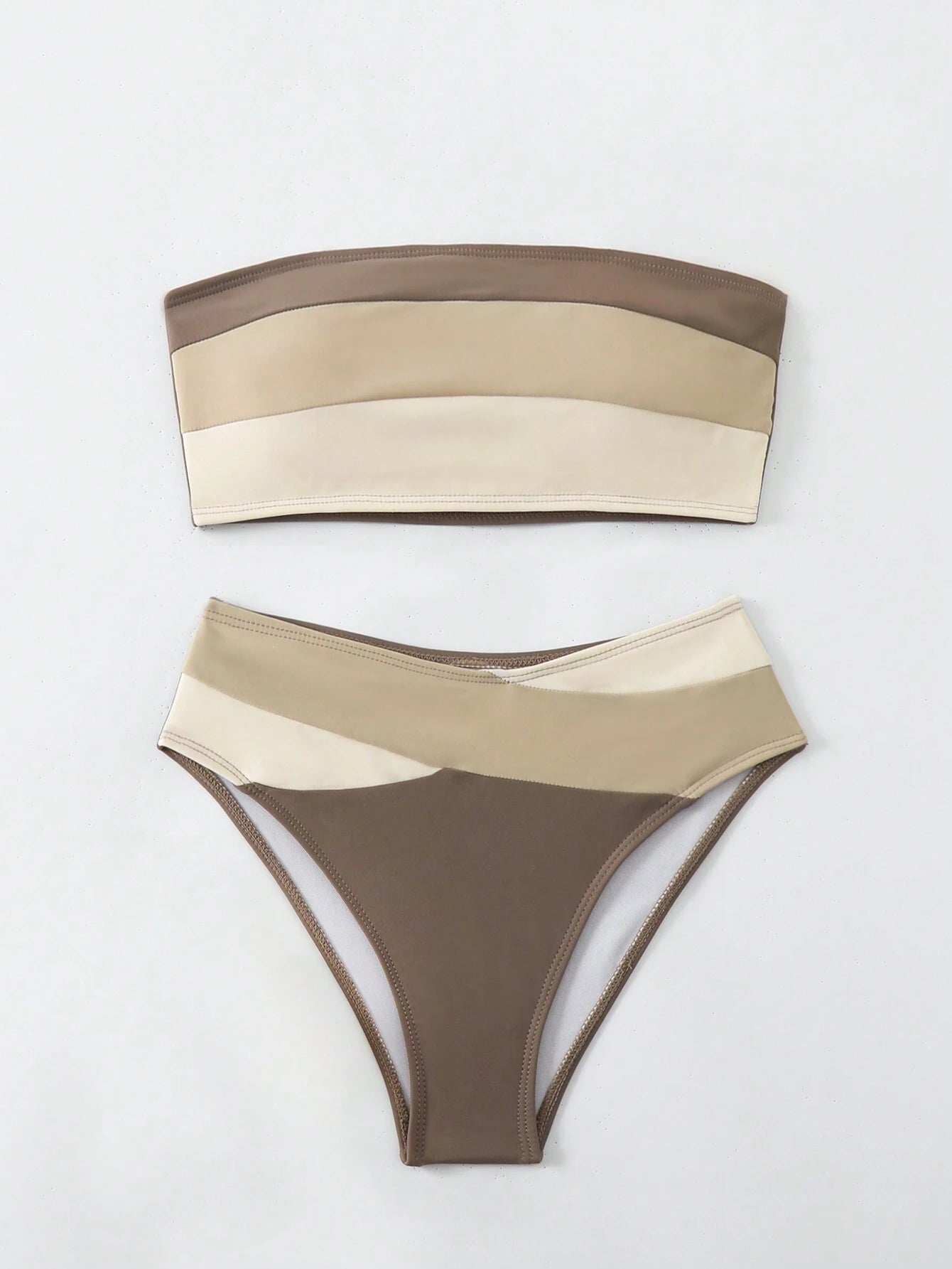LUNIVA CARE USA women's two-piece swimsuit in brown and beige color block design