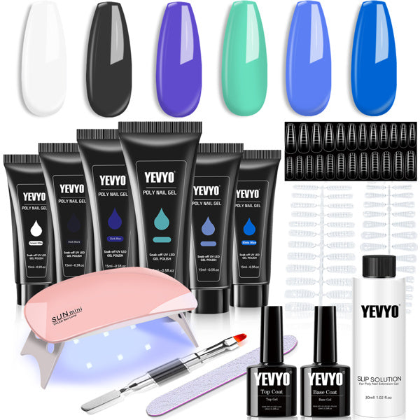 LUNIVA CARE USA 6-in-1 polygel nail set with color gels, LED lamp, nail tips, base and top coat